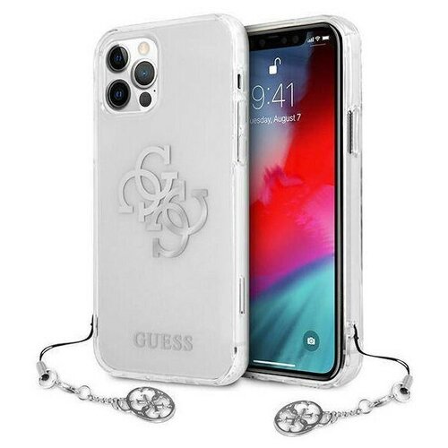 фото Чехол cg mobile guess pc/tpu 4g big logo hard + silver charm для iphone 12/12 pro, цвет прозрачный/серебристый шарм (guhcp12mks4gsi)