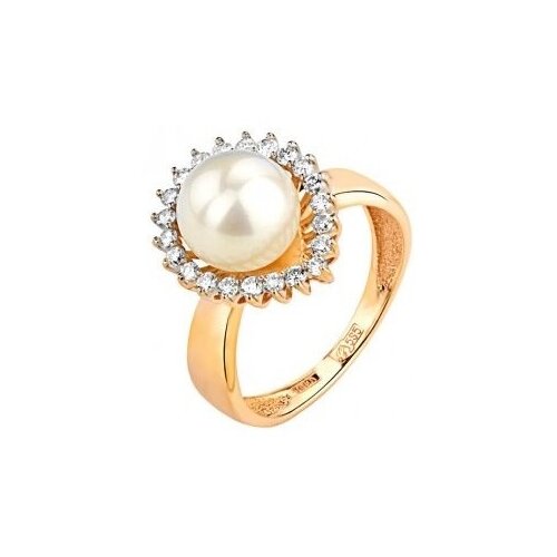 кольцо цветы с жемчугом и бриллиантами из красного золота Кольцо Белый Бриллиант, красное золото, 585 проба, жемчуг, бриллиант, размер 17.5
