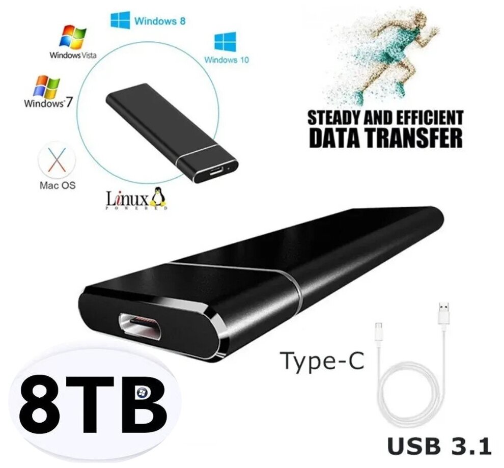 USB Флеш-накопитель Optim 8 ТБ, USB3.0/USB 3.1, Type-C, черный