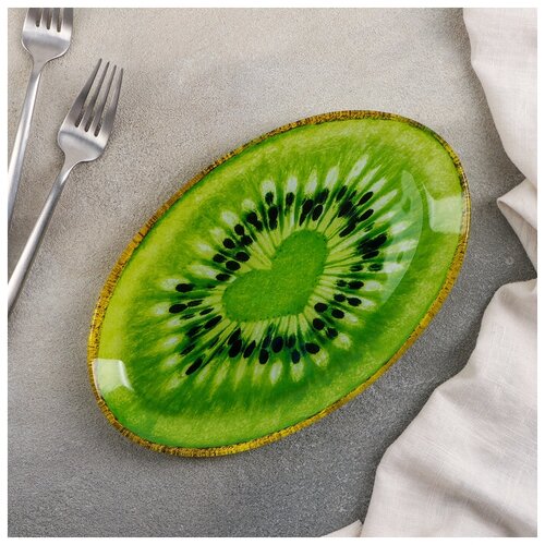 Блюдо стеклянное сервировочное овальное Романтичный киви, 24,5x15 см, цвет зелeный