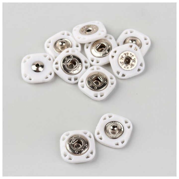 Кнопки пришивные декоративные, 15 × 15 мм, 5 шт, цвет белый