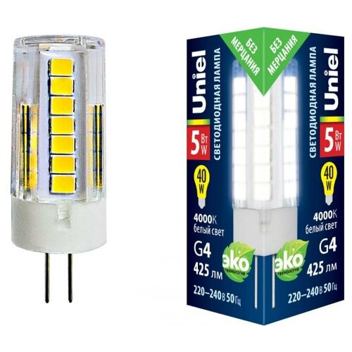 Светодиодная лампа Uniel LED-JC-220/5W/4000K/G4/CL GLZ09TR прозрачная UL-00006745