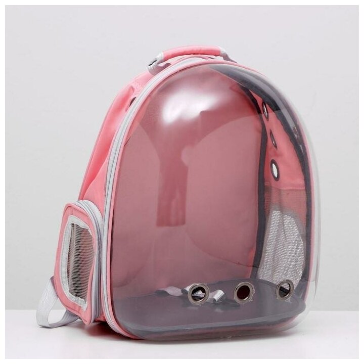 Рюкзак для переноски животных прозрачный, 31 х 28 х 42 см, розовый - фотография № 1