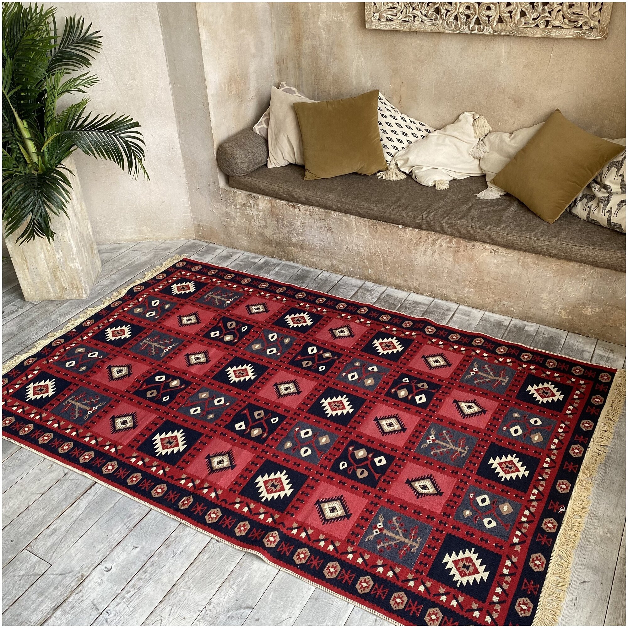 Ковер турецкий, килим, двусторонний Raty Red, 160x250 см - фотография № 1