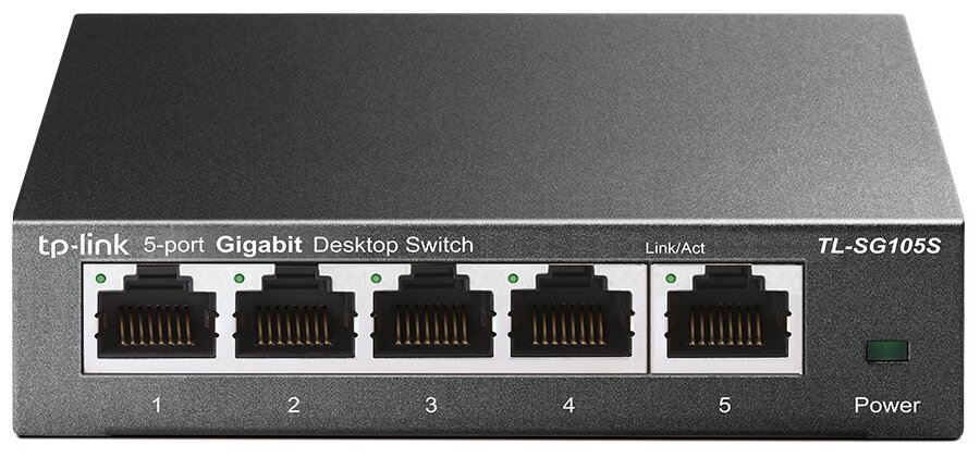 Коммутатор TP-LINK TL-SG105S 5 гигабитных портов RJ45, стальной настольный корпус, Plug and Play