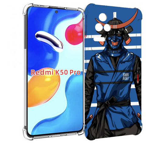 Чехол MyPads самурай в синей форме для Xiaomi Redmi K50 / K50 Pro задняя-панель-накладка-бампер