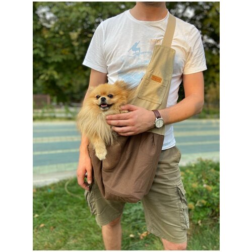 Слинг сумка переноска для кошек и собак малых пород Doglemi коричневая до 7,5кг / Шпицельшоп