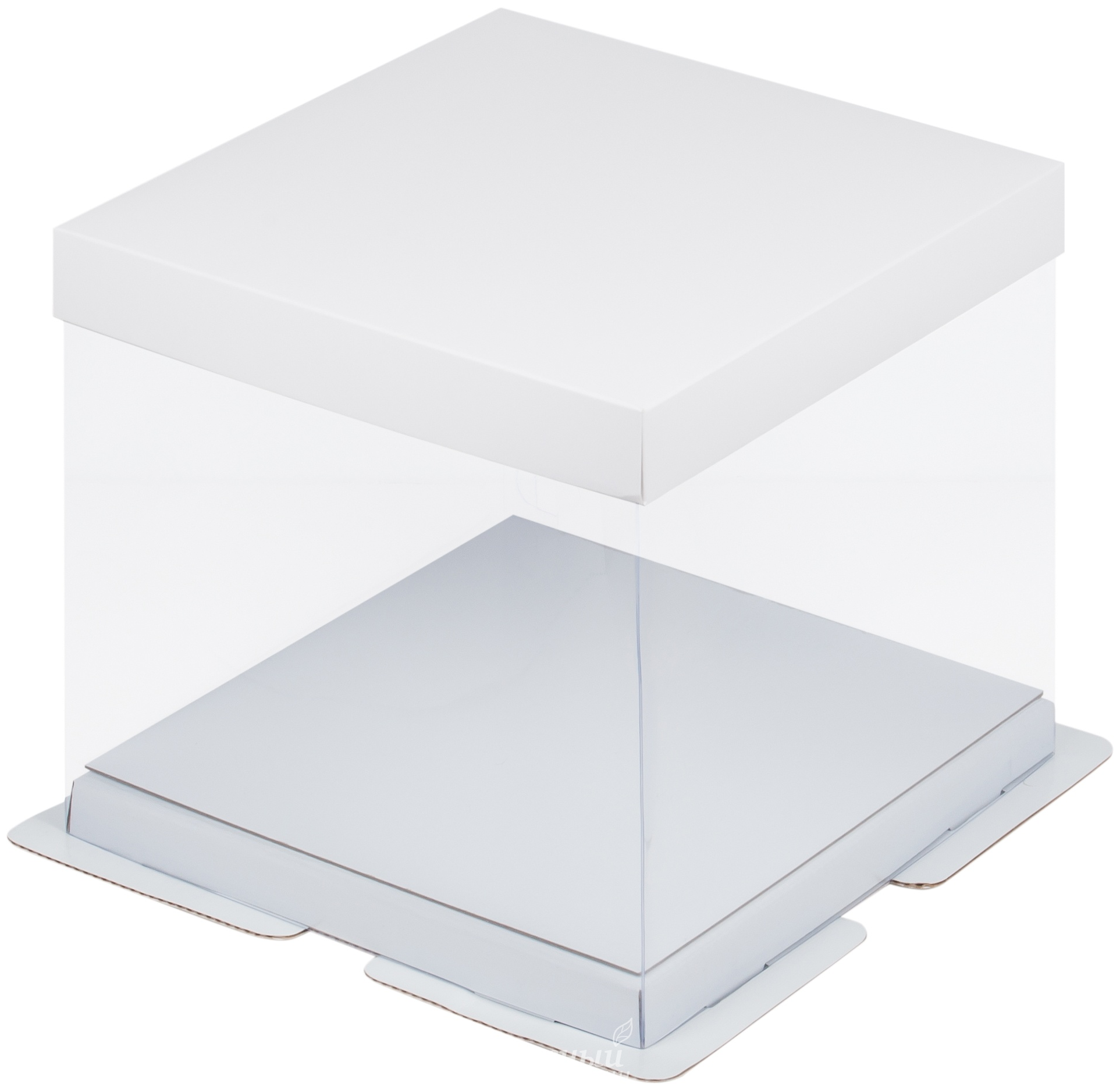 Упаковка для торта на 15 кг. 235х235х22 прозрачная Белая Премиум