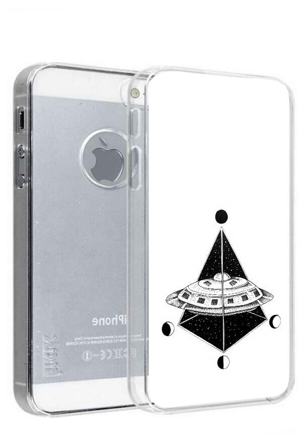 Чехол задняя-панель-накладка-бампер MyPads черно белая летающая тарелка для iPhone 5/5S/SE/5SE противоударный