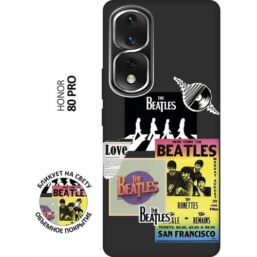 Матовый чехол Beatles Stickers для Honor 80 Pro / Хонор 80 Про с 3D эффектом черный матовый чехол space stickers для honor 80 хонор 80 с 3d эффектом черный