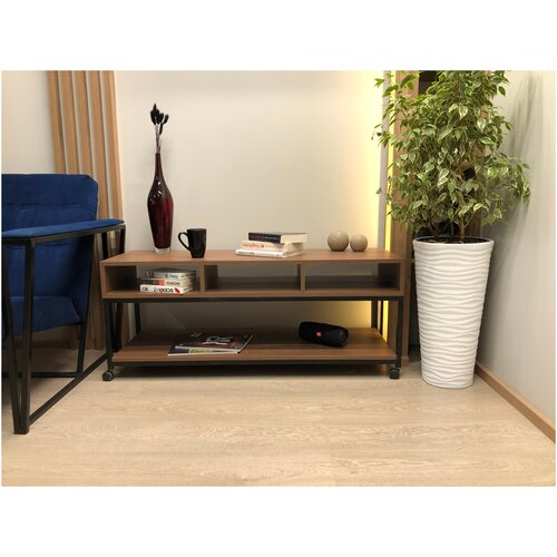 TV Тумба CUB L (орех) 120*40, столик в стиле лофт на металлическом основании ручной работы