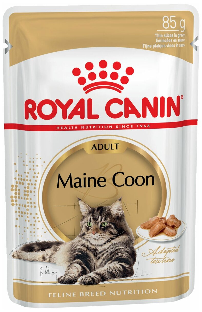 Royal Canin Maine Coon Adult Корм консервированный для взрослых кошек породы Мэйн Кун, соус, 24шт. х 0,085кг