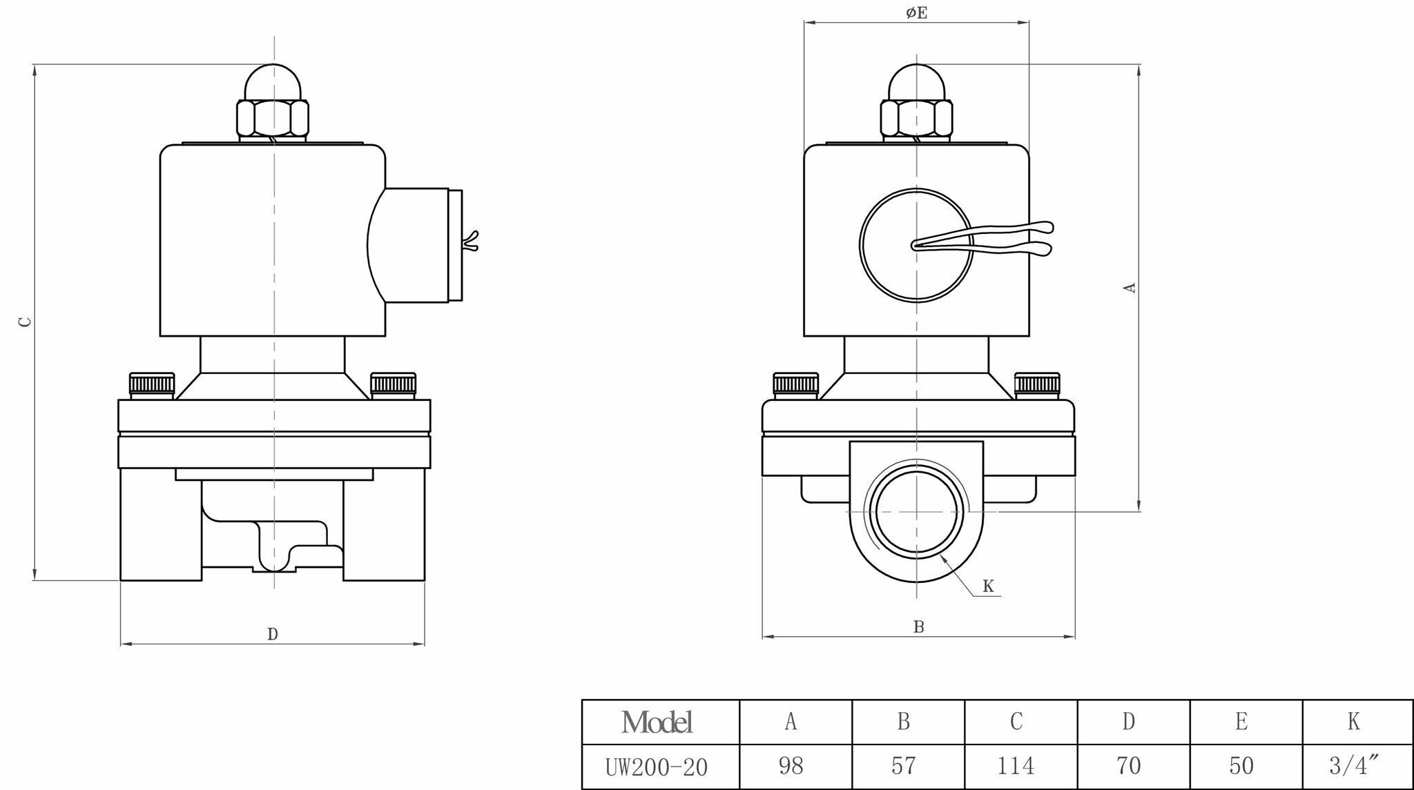 Клапан электромагнитный соленоидный UW-20E4-DC24V