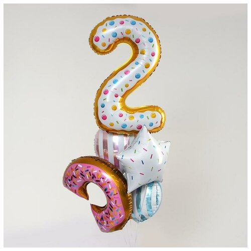 фото Букет из шаров «2 года, пончик», фольга, набор из 5 шт. newstory