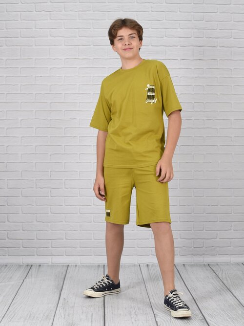 Комплект одежды LIDЭКО, футболка и шорты, повседневный стиль, размер 84/164, горчичный