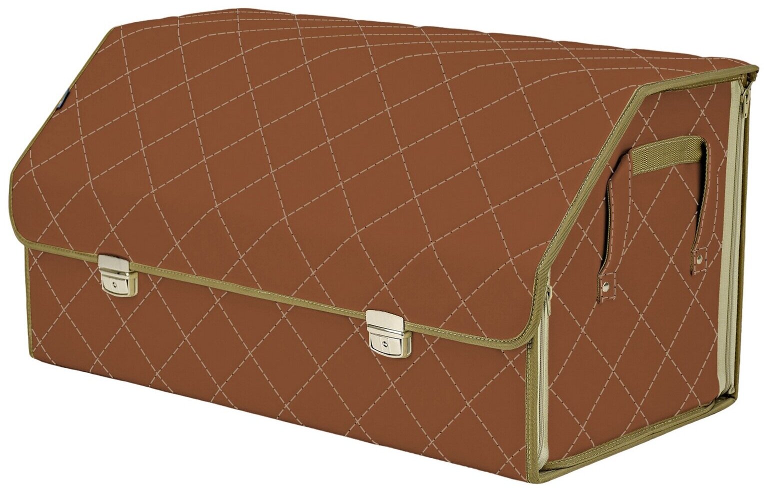 Органайзер-саквояж в багажник "Союз Премиум" (размер XL Plus). Цвет: светло-коричневый с бежевой прострочкой Ромб.