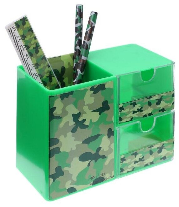 Набор настольный детский "Милитари" (подставка+2 карандаша+линейка+точилка+ластик+блокнот 8 листов)
