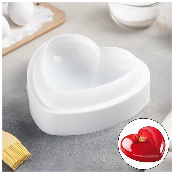 фото Форма для выпечки и муссовых десертов 'Сердце', 19х19х6 см, цвет белый
