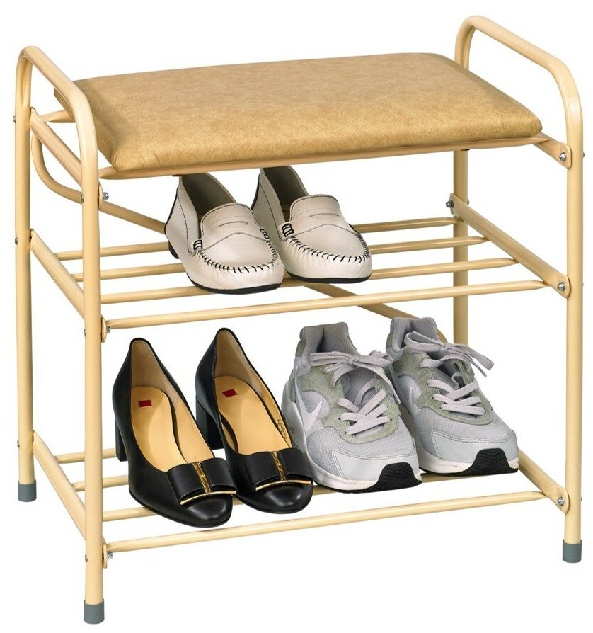 Банкетка-этажерка для обуви Violet, 2 яруса с мягким сиденьем, 34 x 48 x 52 см, бежевая - фотография № 2