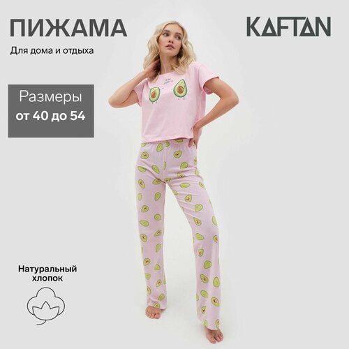 фото Пижама kaftan, брюки, футболка, застежка отсутствует, короткий рукав, размер 42, розовый