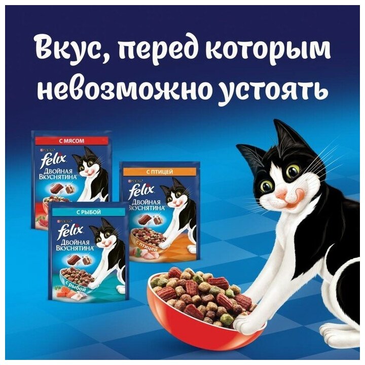 Felix Двойная вкуснятина сухой корм для кошек с птицей, Пакет, 750 г,Для взрослых кошек - фотография № 10