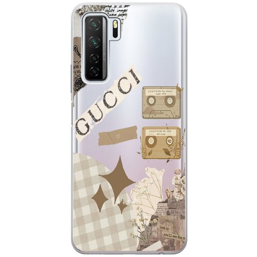 Силиконовый чехол на Honor 30S, Huawei Nova 7 SE, Хонор 30с с 3D принтом GUCCI Stickers прозрачный матовый чехол bts stickers для honor 30s huawei nova 7 se хонор 30с с 3d эффектом черный