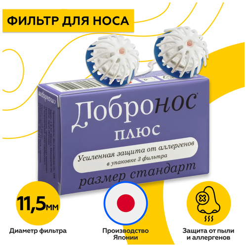 Фильтры для носа защита от пыли и аллергенов Добронос Плюс - стандарт, 3 шт