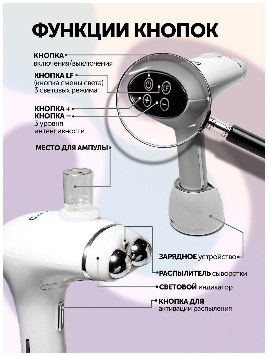 Mezonica / Аппарат для лифтинга микротоки терапии светодиодной фототерапии комплексного омоложения кожи лица - фотография № 4