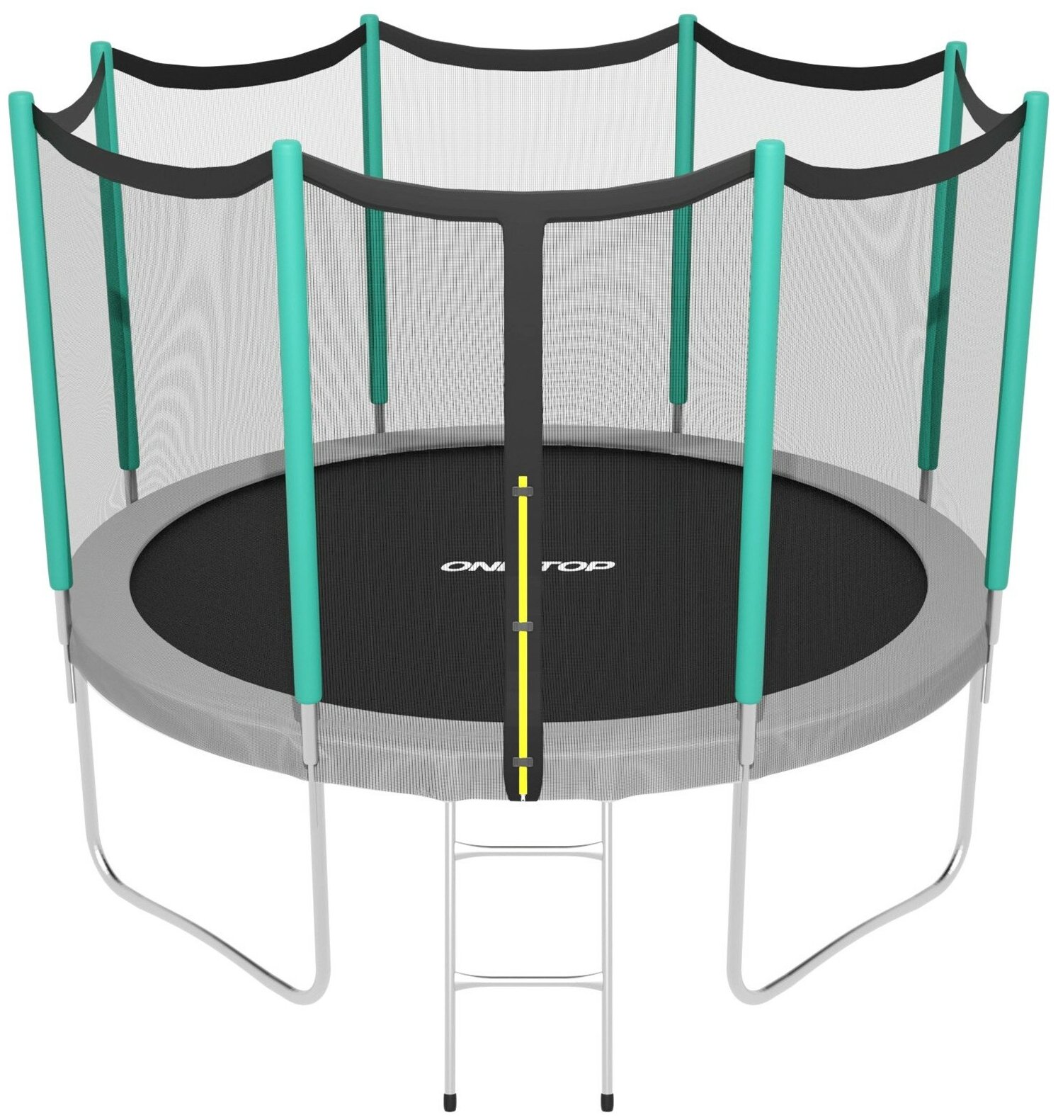 Батут 366 см, высота сетки h=173 см + лестница, цвет серый/салатовый