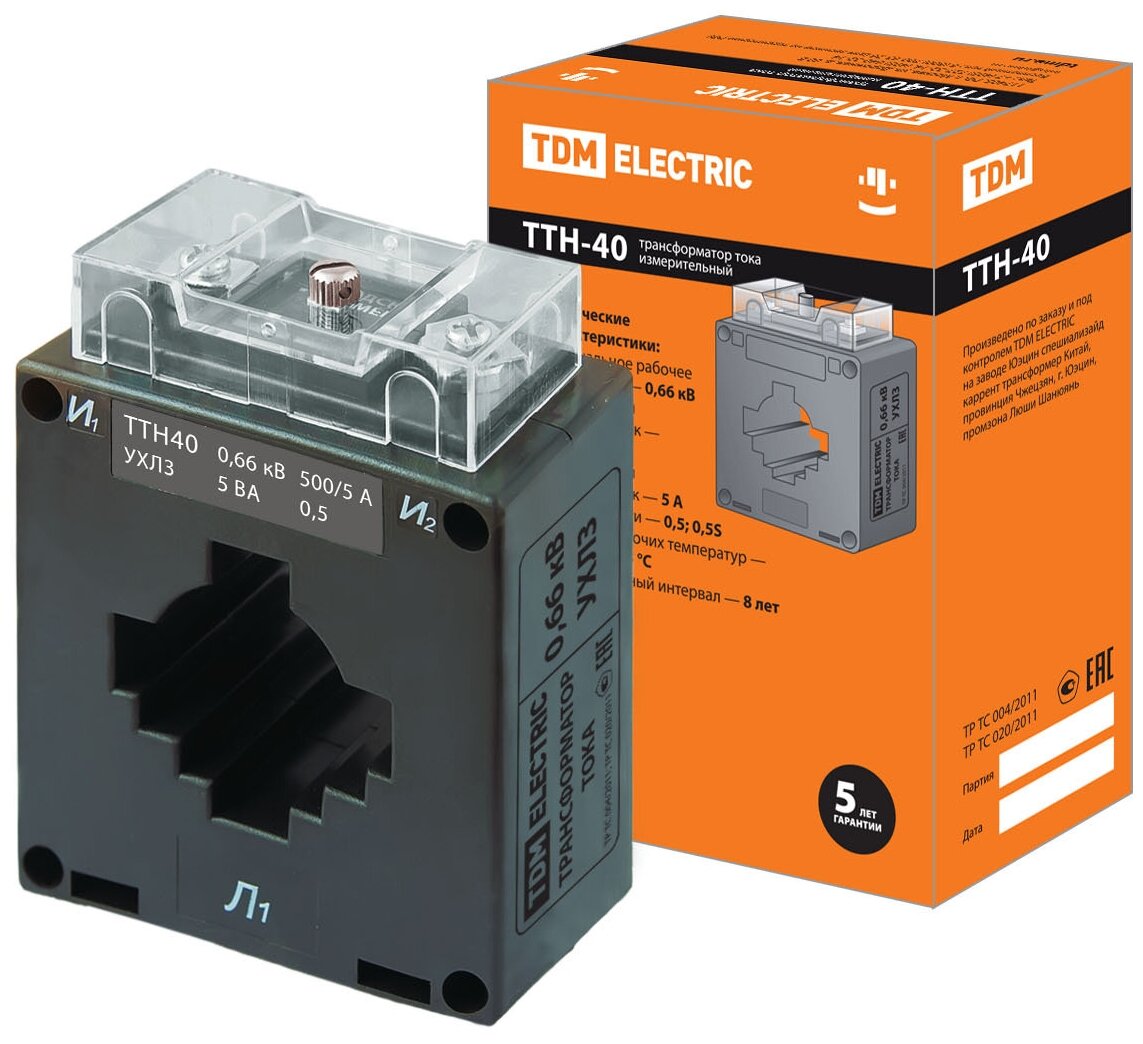 Трансформатор тока измерительный ТТН 40/500/5- 5VA/0,5-Р TDM