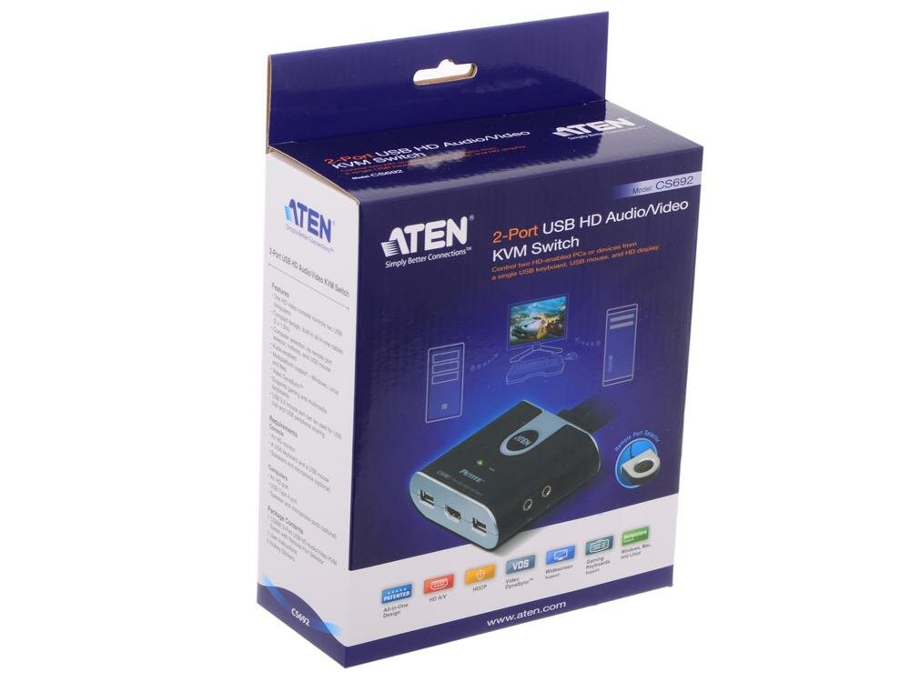 Переключатель электронный ATEN 2-Port USB HDMI/Audio Cable KVM Switch with Remote Port Selector (CS692-AT) - фото №11