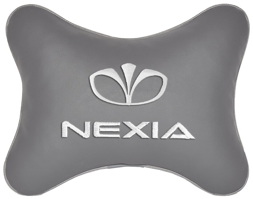 Автомобильная подушка на подголовник экокожа L.Grey с логотипом автомобиля DAEWOO Nexia