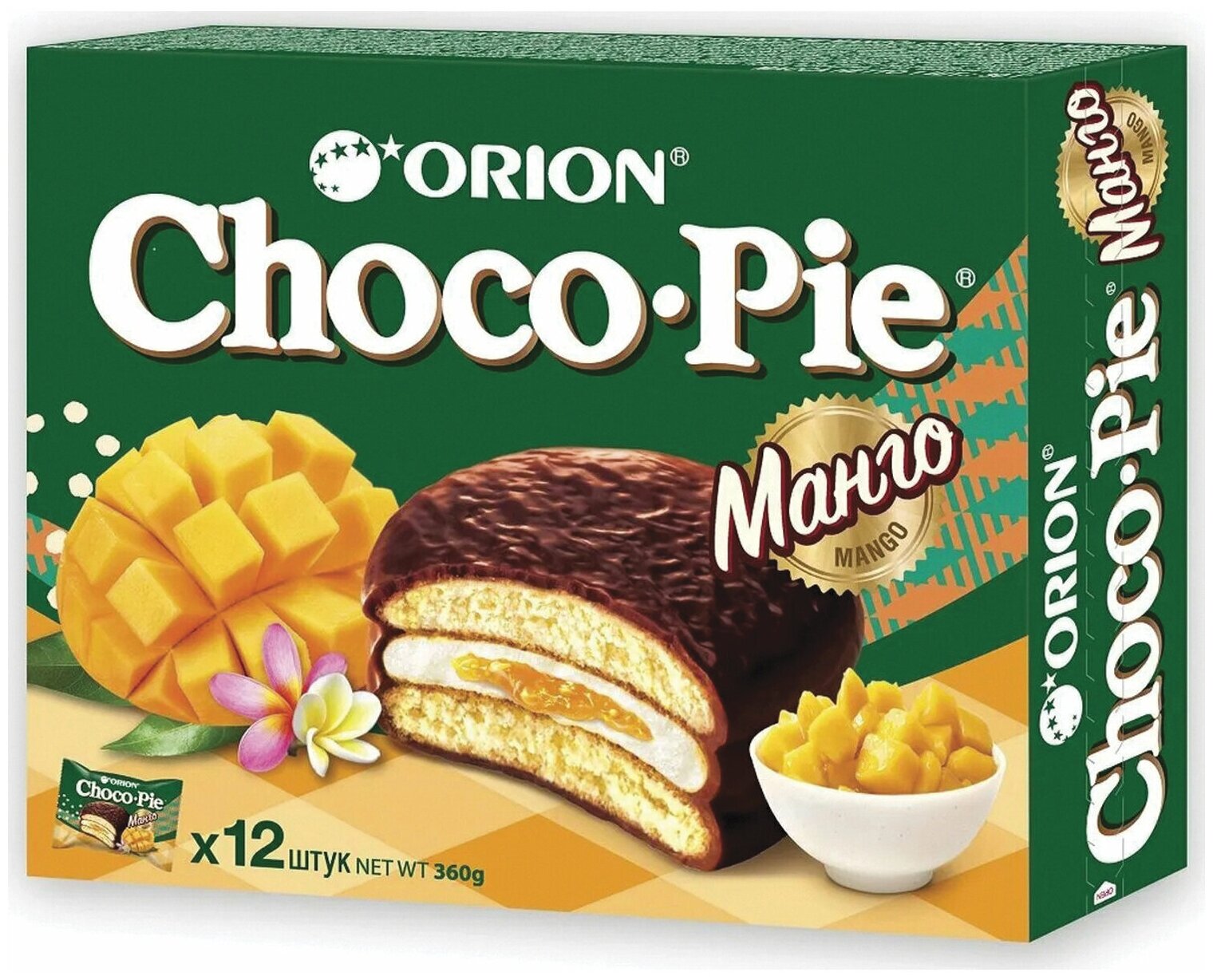 Печенье Orion Choco Pie Манго, 3 шт по 360 г - фотография № 1