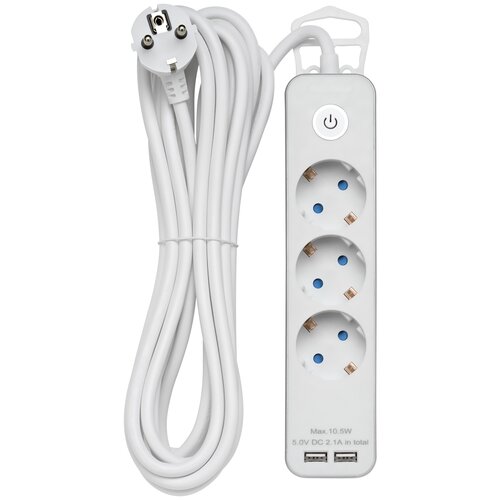 Удлинитель duwi, Supraline, 3 гнезда 5м с выключ с/з шторки 3х1,5мм² 2 USB порта 3680Вт 16А 32065 4