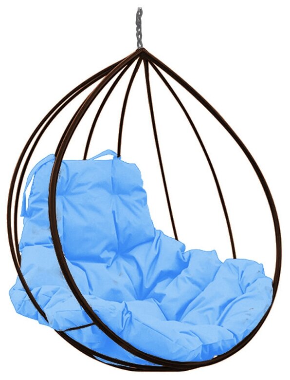 Подвесное кресло капля коричневое (без стойки), голубая подушка - фотография № 1
