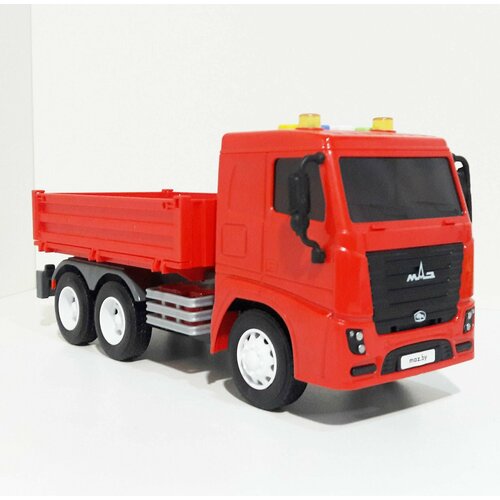Машинка игрушка красный грузовик МАЗ (бортовой) - 25,7 см (инерция, 4 звука, свет) машинка для перевозки бортовой грузовик маз 25 7 см автопогрузчик инерция свет звук мебель 7 предметов