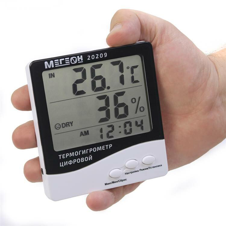 Цифровой настольный термогигрометр с выносным датчиком мегеон 20209 - фотография № 4