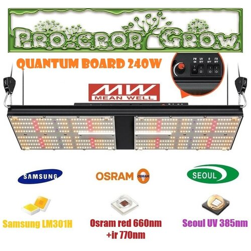 Premium Quantum board 240w Samsung LM301H NEW OSRAM V4 660nm+IR LG SEOUL UV 385nm ( Фитолампа для растений полного спектра, Квантум борд 240 ватт ) набор комплект вентиляции 90к для гроубокса growbox канальный вентилятор угольный фильтр гофра метеостанция quantum board квантум борд фитолампа