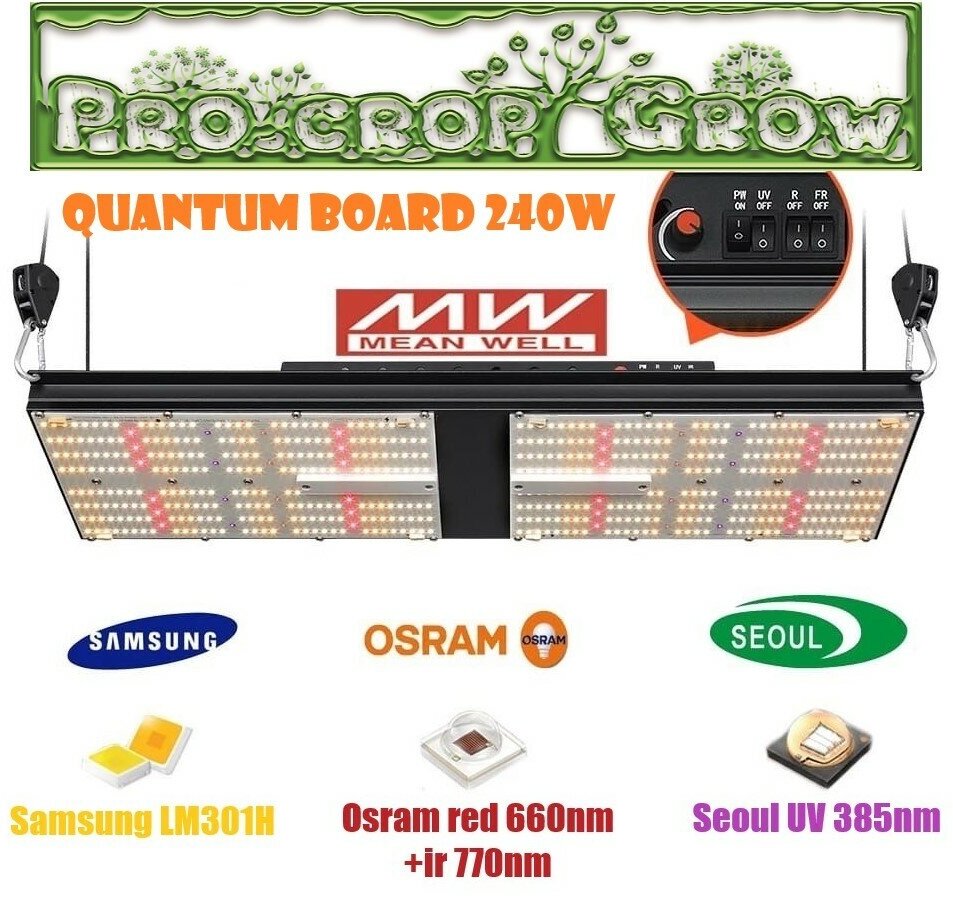 Premium Quantum board 240w Samsung LM301H NEW OSRAM V4 660nm+IR LG SEOUL UV 385nm ( Фитолампа для растений полного спектра Квантум борд 240 ватт )
