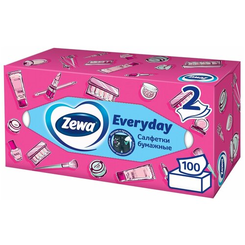 Салфетки Бумажные Косметические Zewa Everyday, 2 слоя, 100 шт - 1 штука