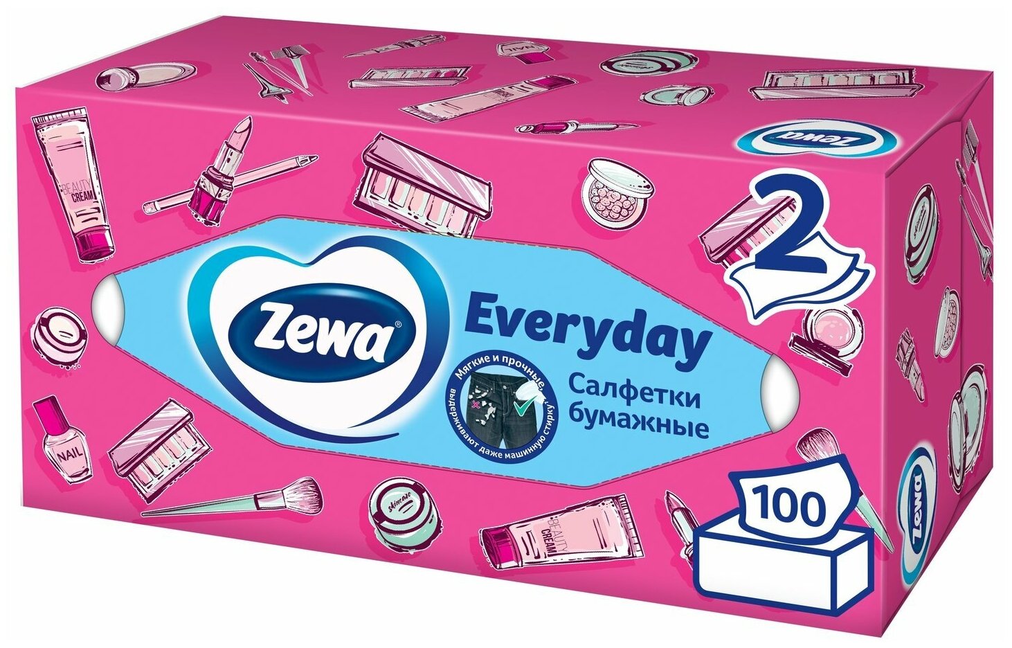 Салфетки Бумажные Косметические Zewa Everyday, 2 слоя, 100 шт - 1 штука - фотография № 1