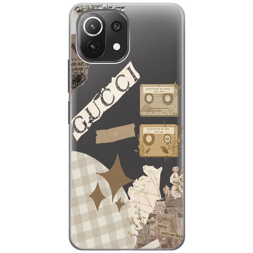 Силиконовый чехол на Xiaomi Mi 11 Lite, 11 Lite 5G, Сяоми Ми 11 Лайт, 11 Лайт 5г с 3D принтом GUCCI Stickers прозрачный матовый чехол bts stickers для xiaomi mi 11 lite 11 lite 5g сяоми ми 11 лайт 11 лайт 5г с 3d эффектом черный