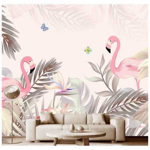 Фотообои на стену детские Модный Дом Розовые фламинго в тропиках 300x270 см (ШxВ)