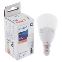 Лампа светодиодная Philips Ecohome Lustre 827, E14, 5 Вт, 2700 К, 500 Лм, шар