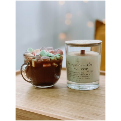 Свеча соевая с деревянным фитилем The Organic Candles Горячий какао - Hot cocoa 200 ml