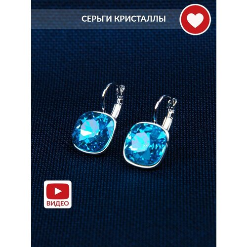 фото Серьги с подвесками , родирование, кристаллы swarovski, кристалл, размер/диаметр 13 мм., голубой penjolly