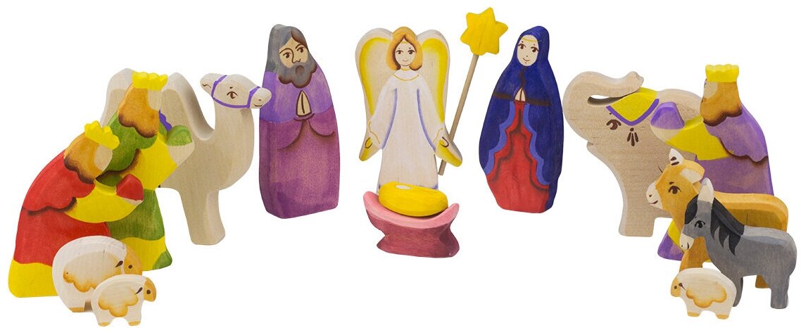 Набор деревянных игрушек из 16 фигур "Рождество с волхвами" ручная работа