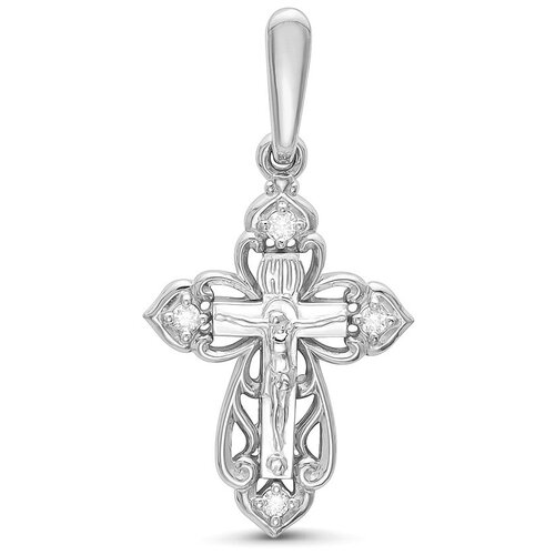 Крестик Vesna jewelry, белое золото, 585 проба, родирование, бриллиант православный крест с 4 бриллиантами 0 064 карат из белого золота 61891 vesna jewelry