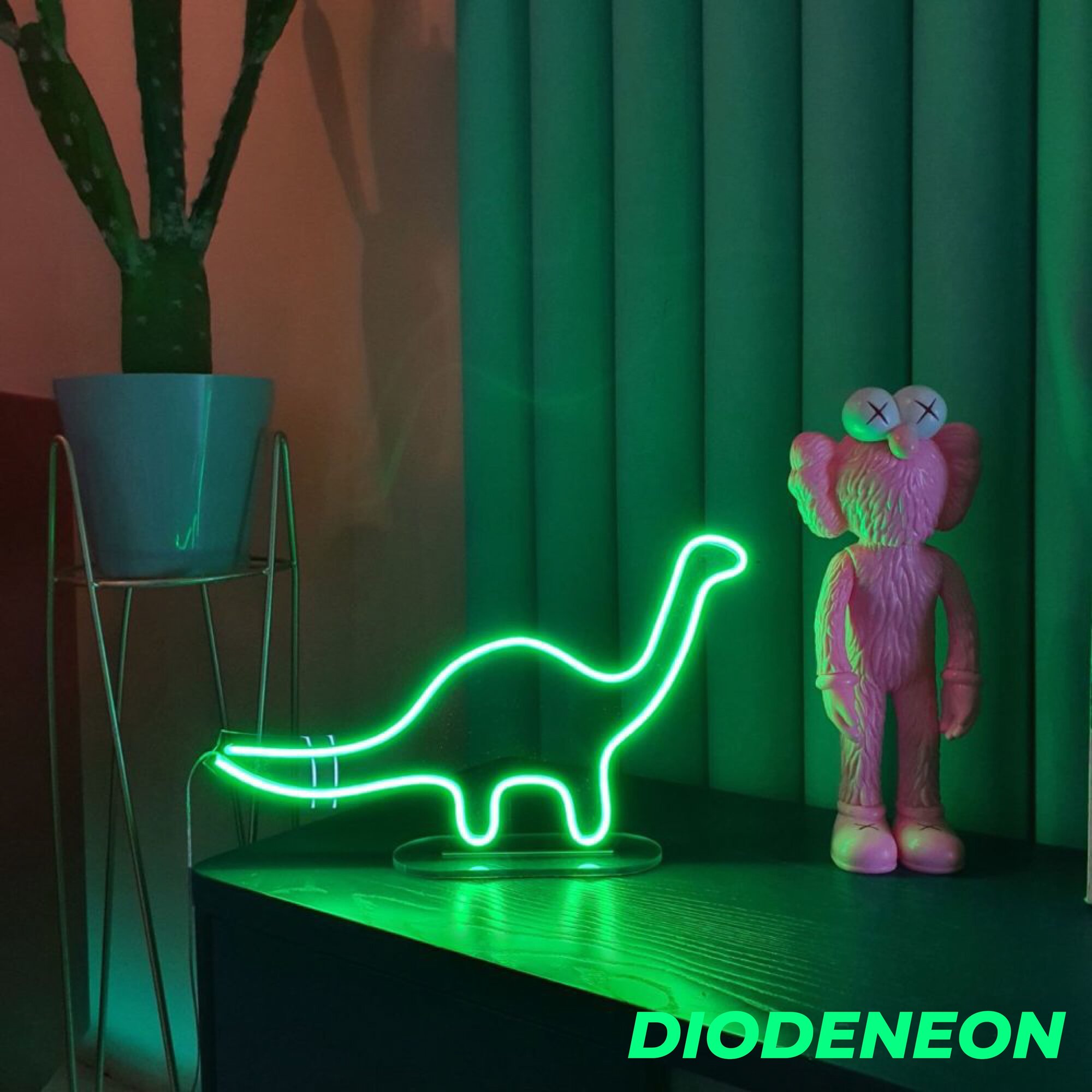 DIODENEON / Неоновый светильник - Динозавр 38х22 см, неоновая вывеска, гибкий неон, ночник