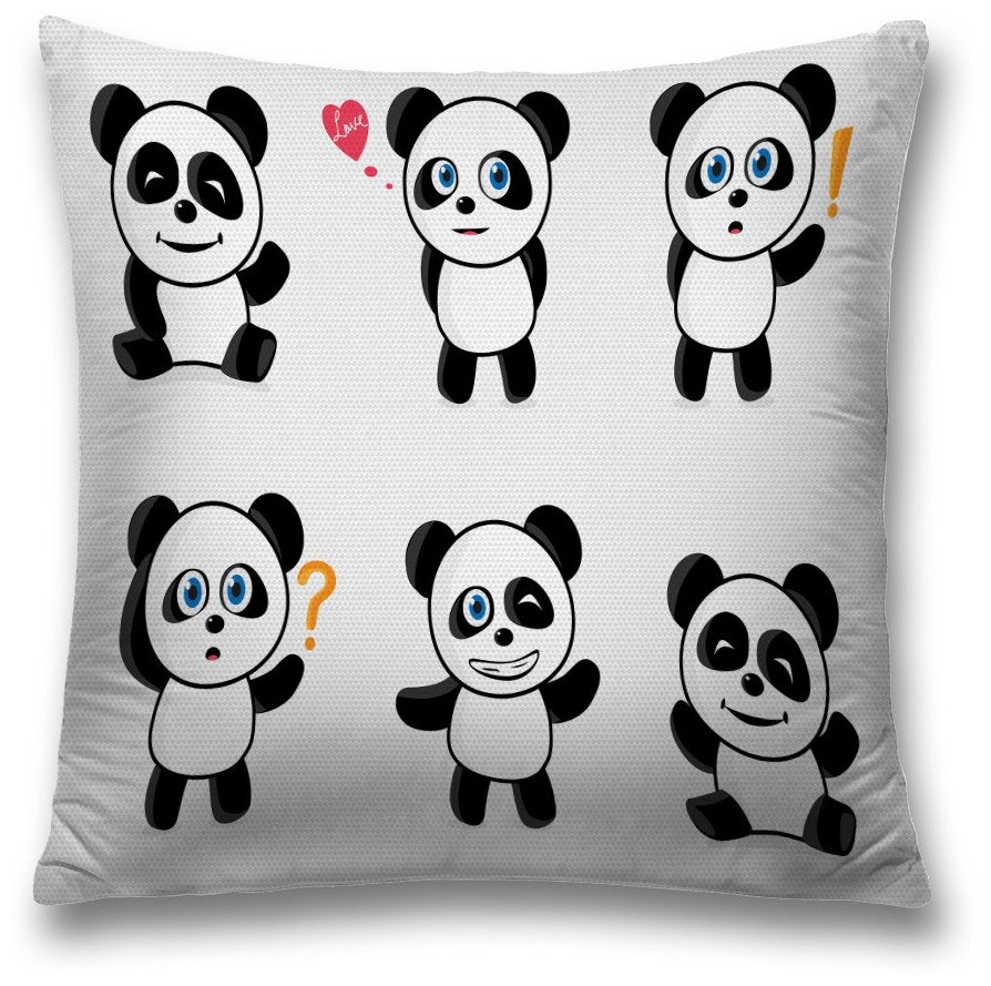 Наволочка декоративная на молнии, чехол на подушку JoyArty "Обаятельные панды" 45х45 см